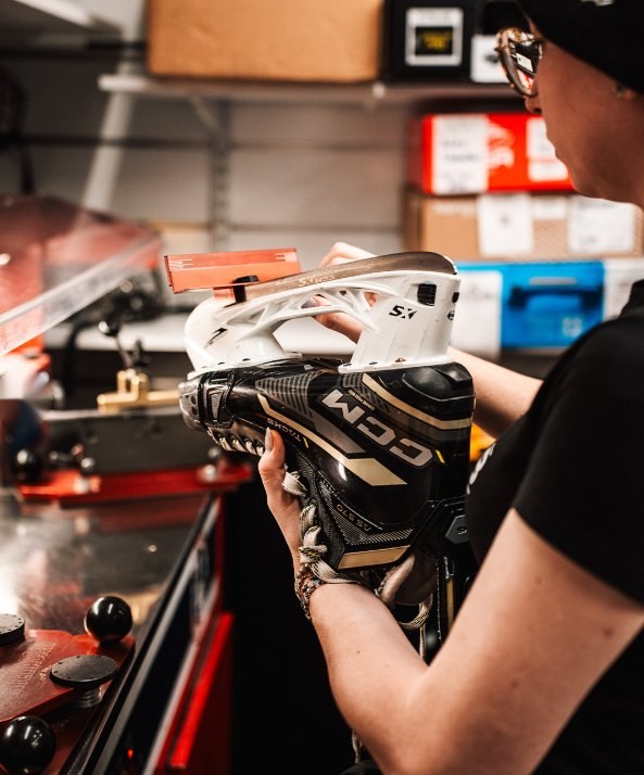 Hands-on skate sharpening at Ice Lab Pro Shop